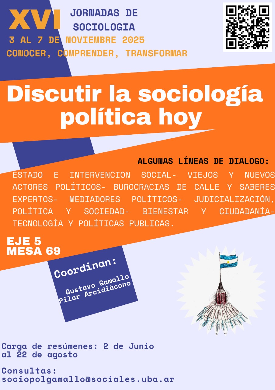 XVI Jornadas de sociología. Se reciben resúmenes del 2 de junio al 22 de agosto.