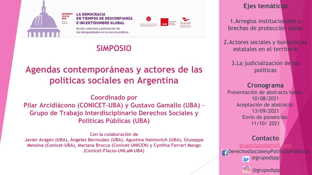 CONVOCATORIA A SIMPOSIO Agendas contemporáneas y actores  de las políticas sociales en Argentina